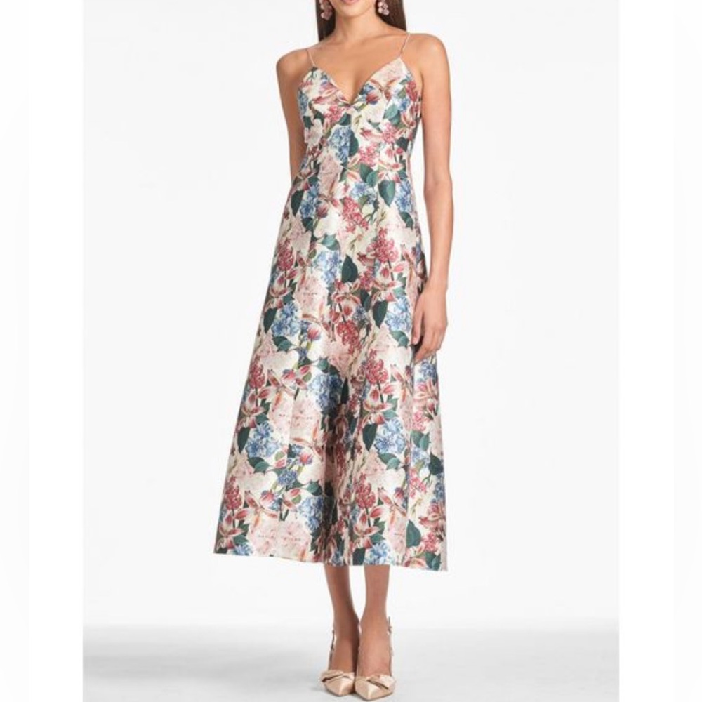 NWT Sachin + Babi Sz 6 Alessandra Satin V-Neck Midi Antico Botonico